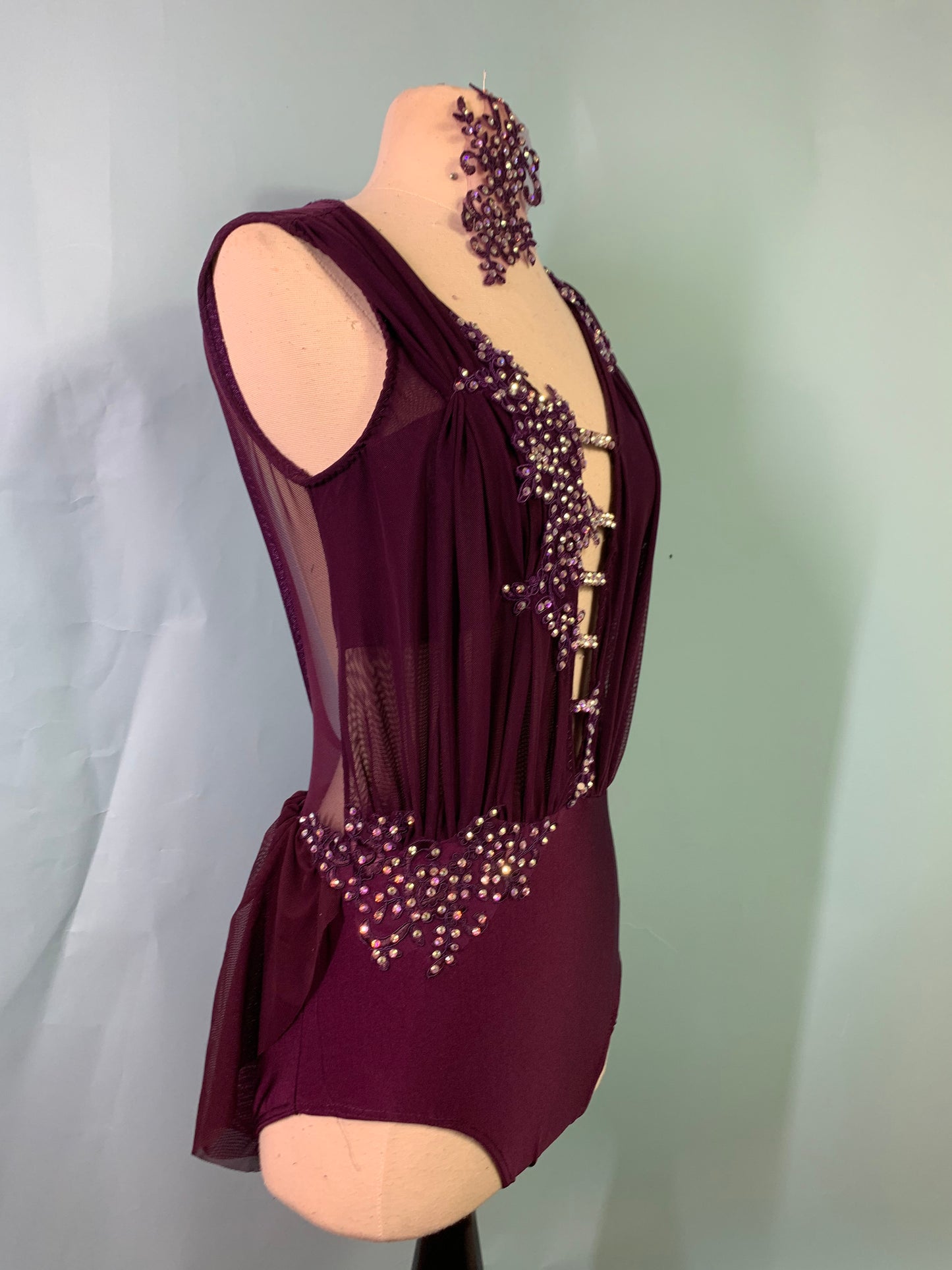 "Sage"  merlot draped dance costume