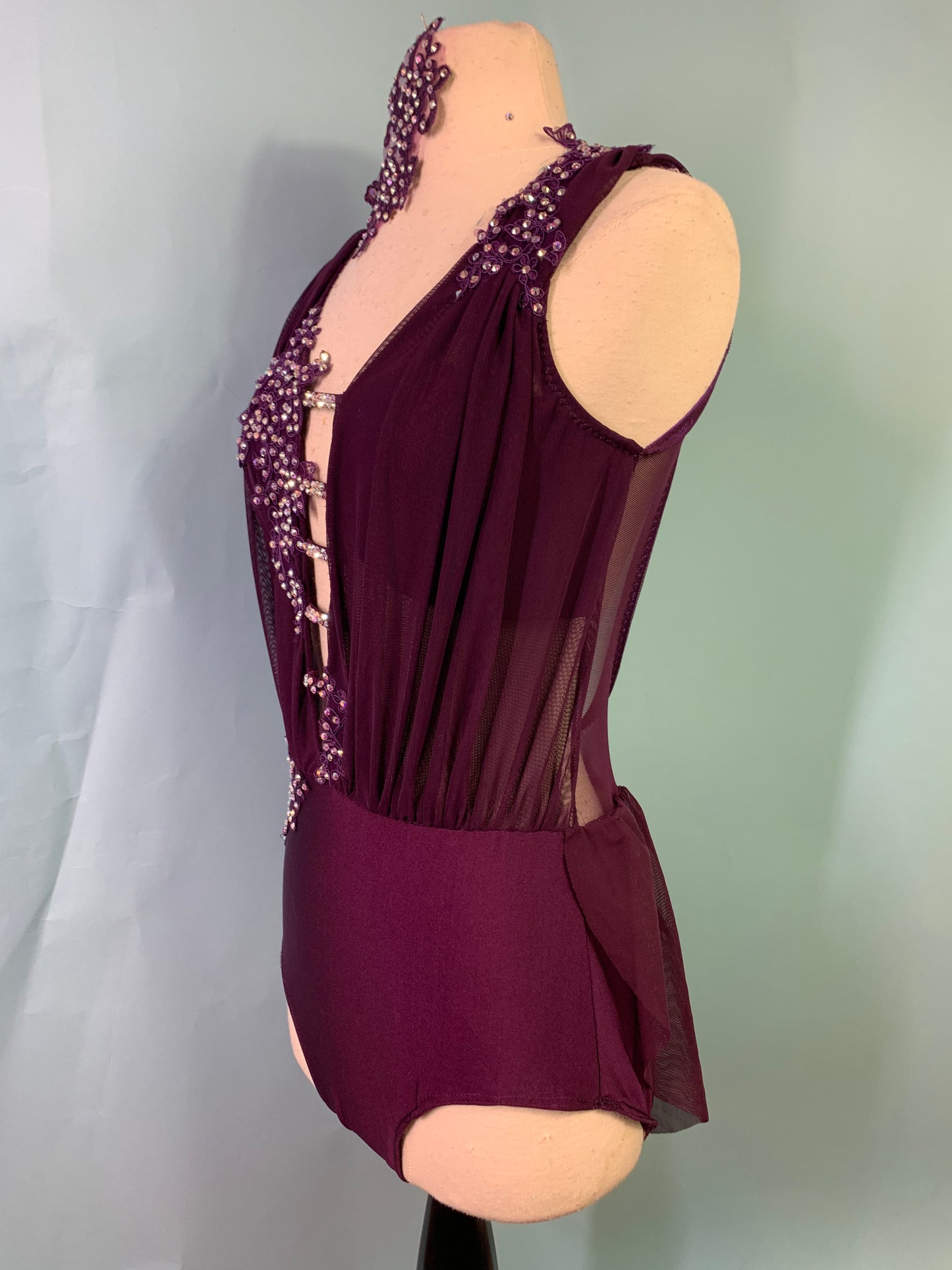 "Sage"  merlot draped dance costume