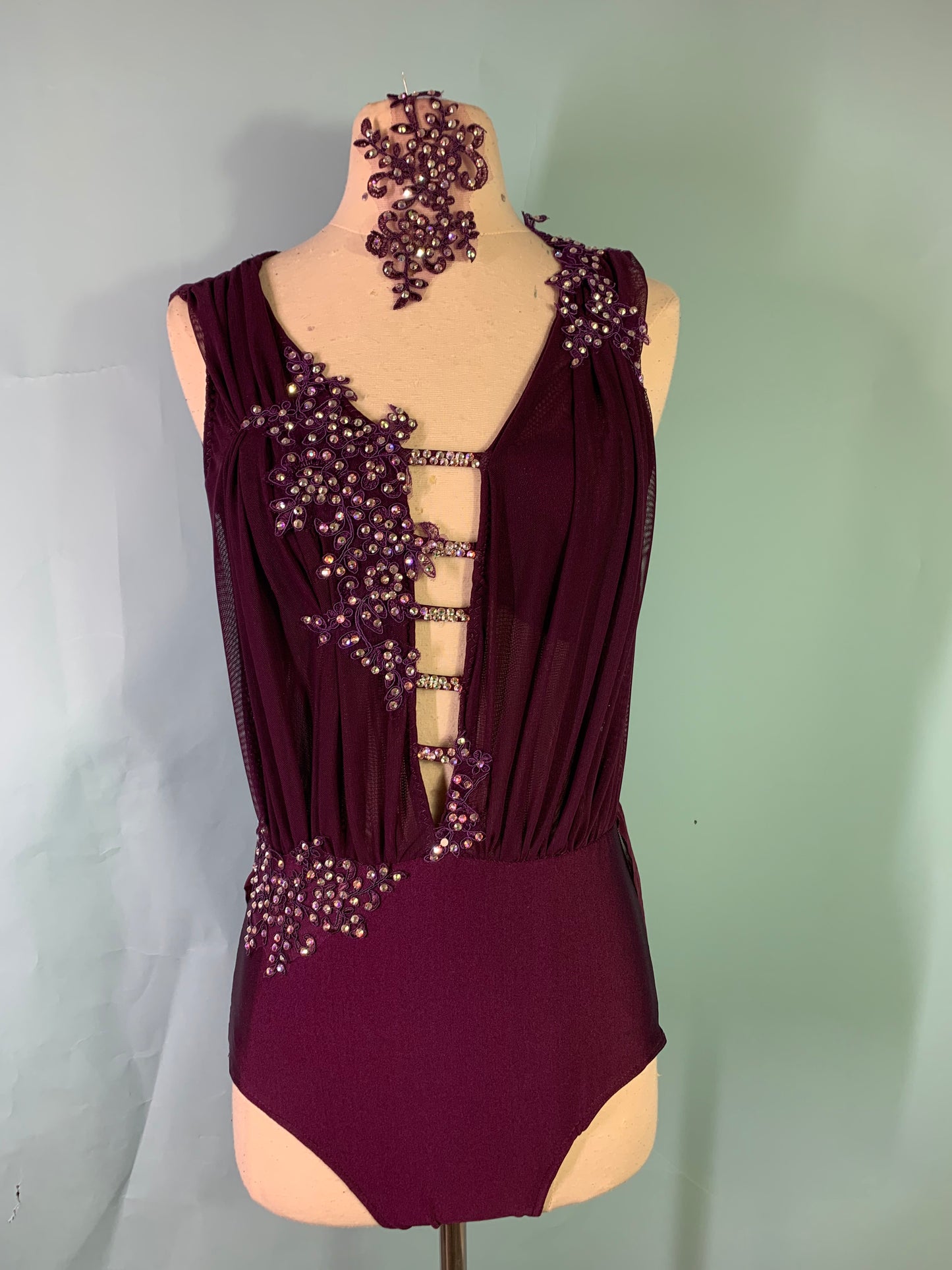 "Sage"  merlot draped dance costume