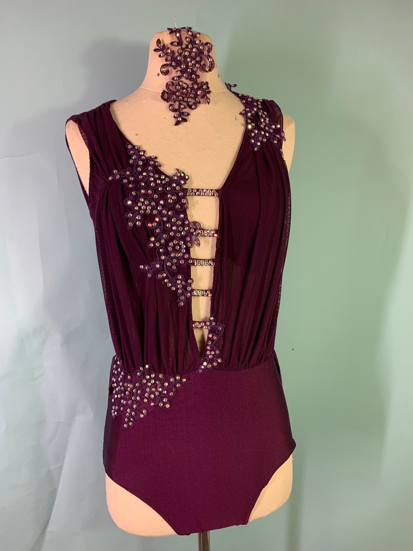"Sage"  merlot draped dance costume