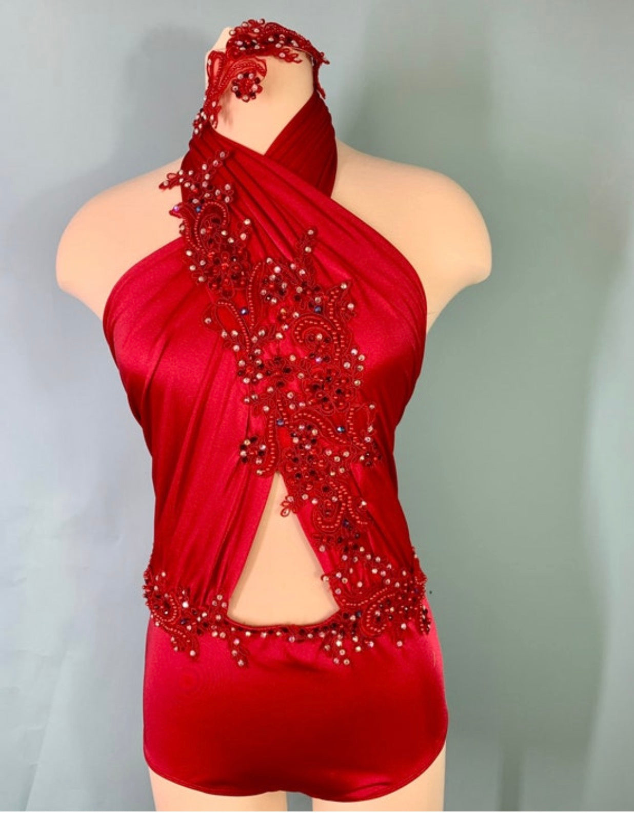 HOLLAND red contemporary halter dance costume